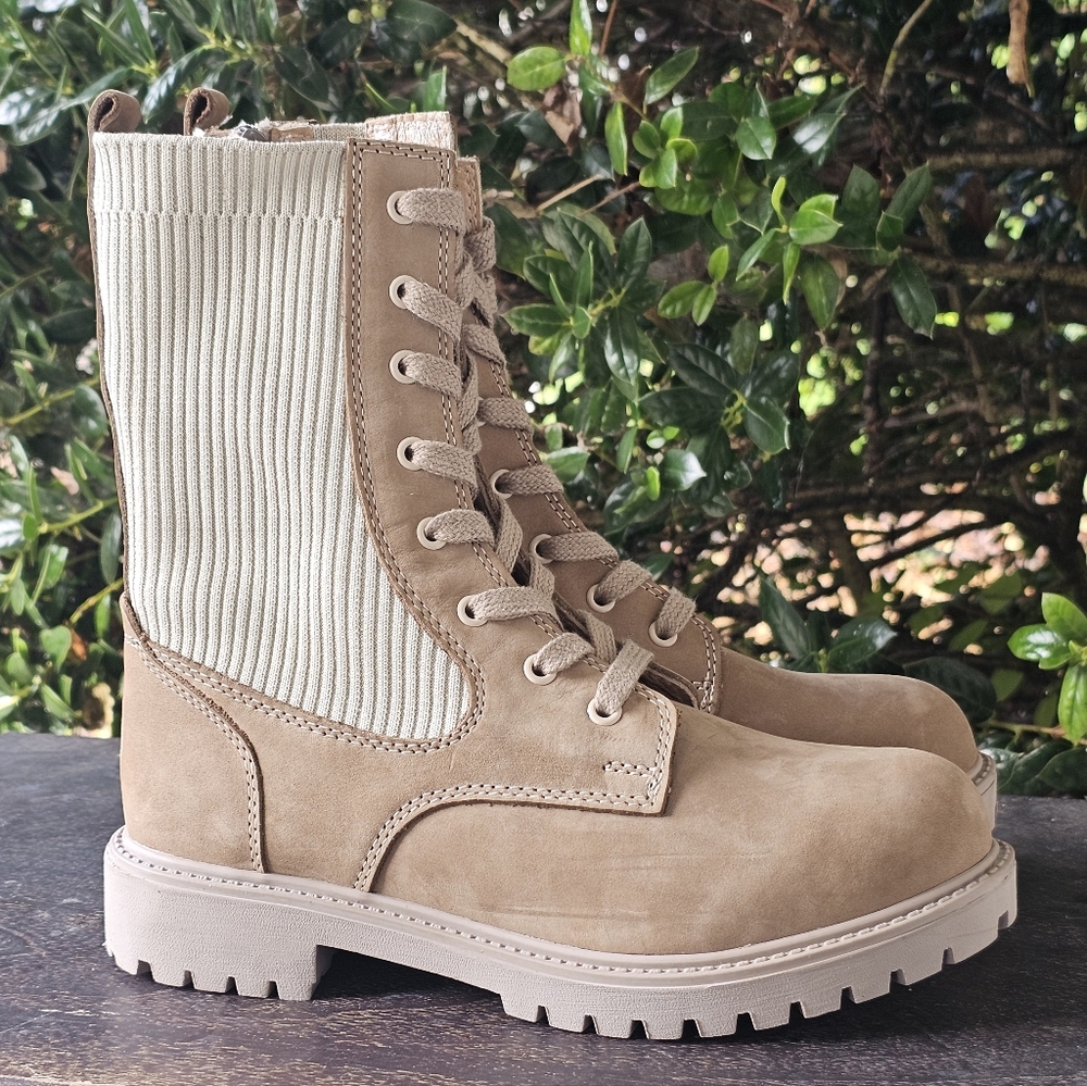 Bueno Tan and Cream Combat Moto Boots